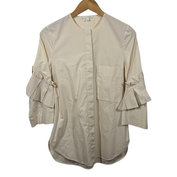 COS Top Women 4 Cream Button Up 100% Cotton 3/4 Sleeve Ruffle Career 563050 - Picture 1 of 9